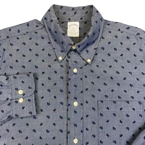 Brooks Brothers Shirt Mens Large Blue Paisley Chambray Regent Button Down